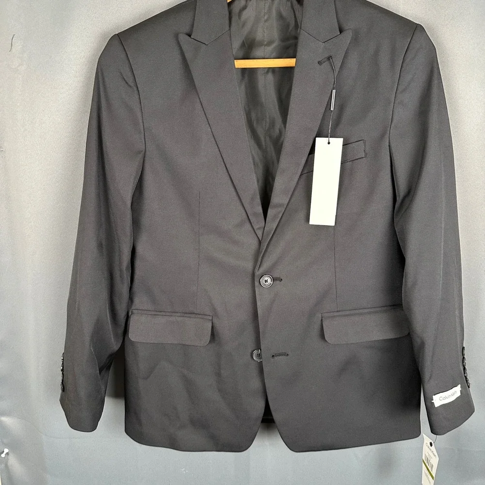 Calvin Klein Boys Black Slim Fit Husky Stretch Suit Jacket Blazer Size 14 H